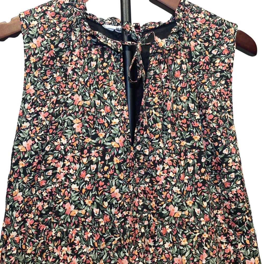 BB Dakota Steve Madden Floral Tiered Midi Dress Black Pink‎ Cotton BL28140W L